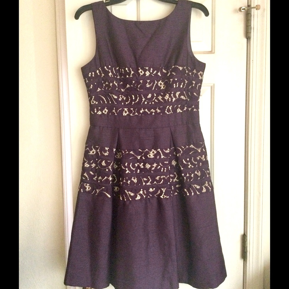 Just Taylor Plum Sleeveless Flare Dress w/Lace Panels
